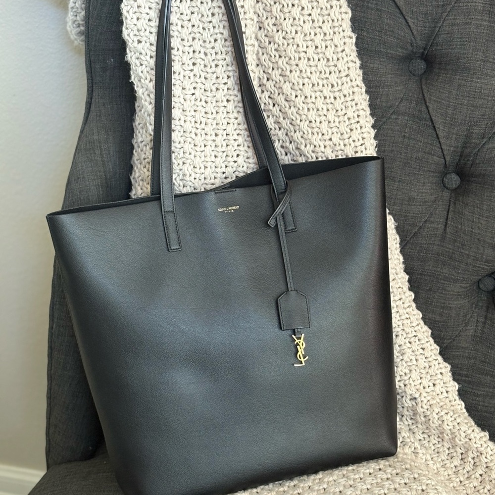 100% Authentic Saint Laurent Black Leather Tote Bag